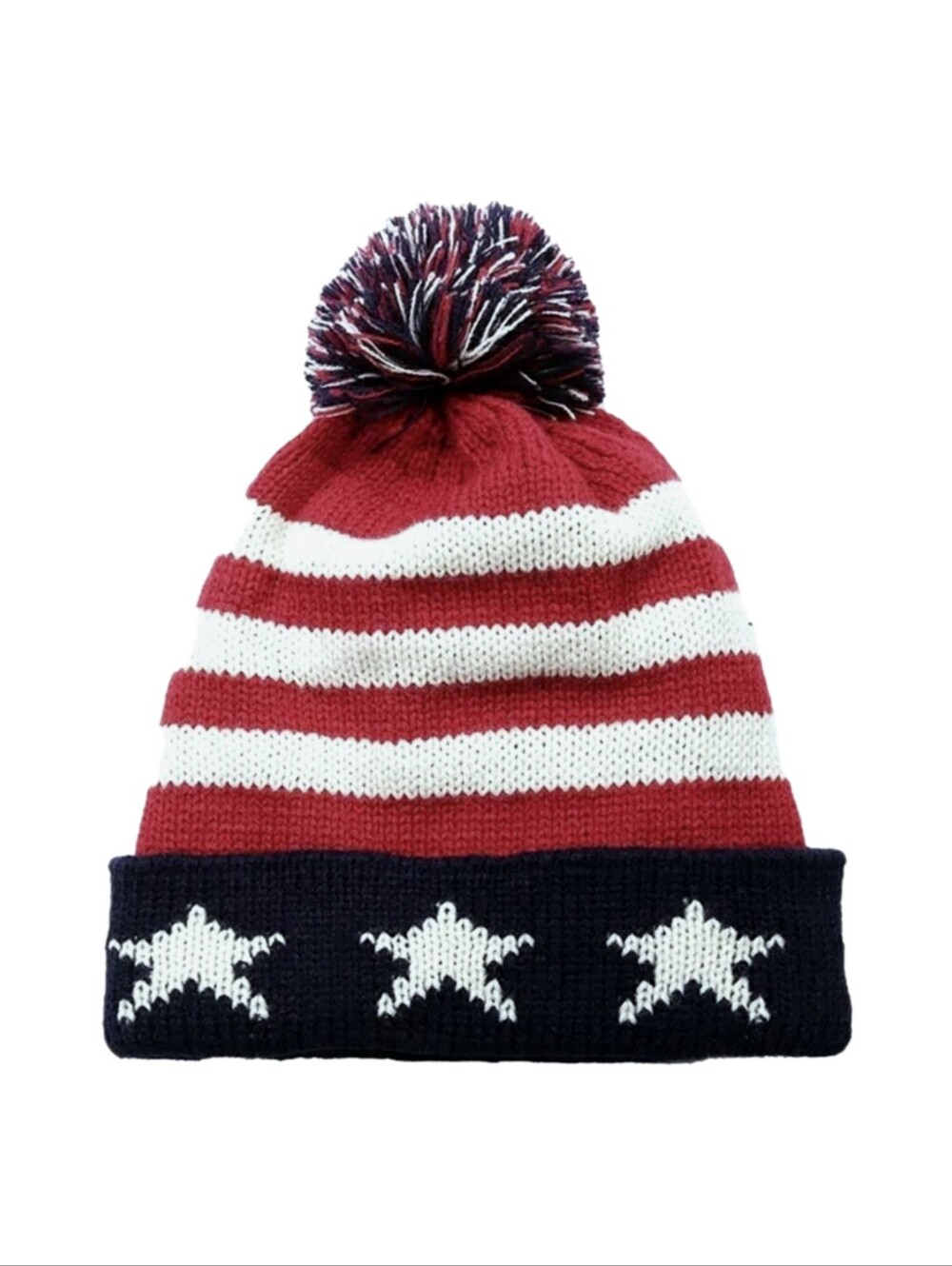 American Flag Knit Colorblock Beannie with Pom Unisex Cap